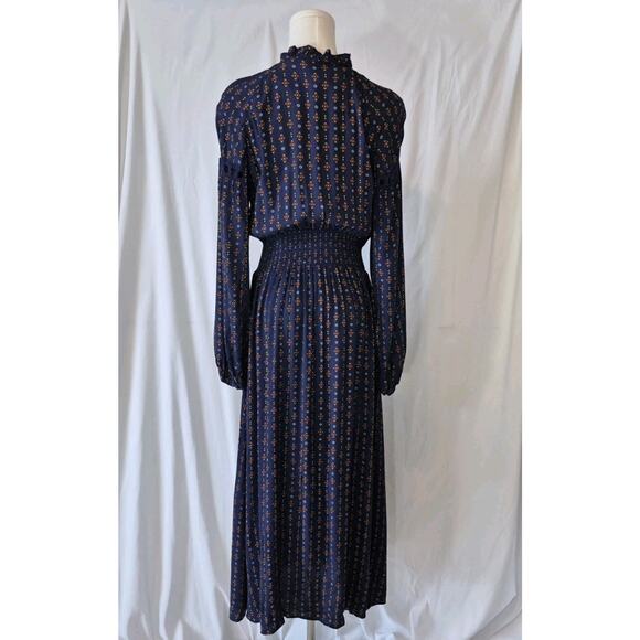 Anthropologie A Loves A Women's Navy Blue Floral Smocked Midi Dress Medium - Picture 4 of 5